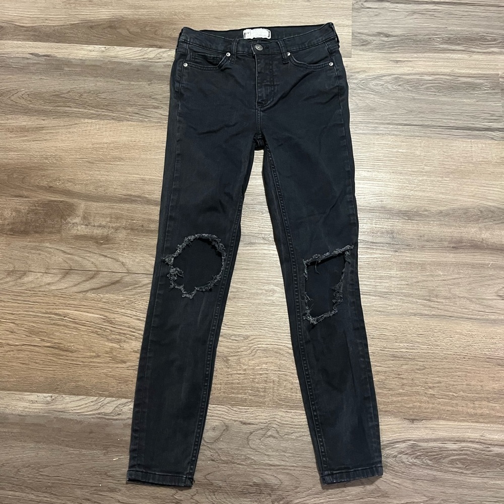 Free People Black Skinny Jeans With Knee Cut Outs